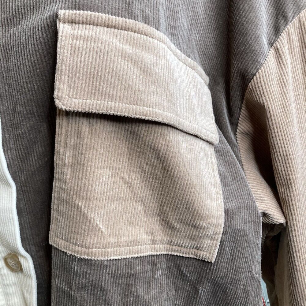 Arula Women's Ivory Corduroy Shacket Size 1X Colorblock Patchwork Boho Jacket - Picture 6 of 16